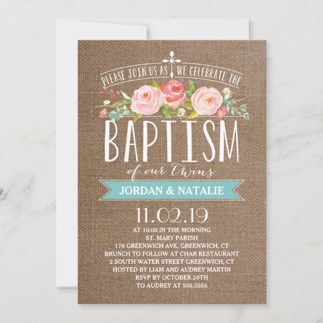 Ro Banner Burlap | Twillingar Baptism-inbjudan Inbjudningar (Framsida)
