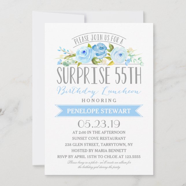Ro Banner Surprise 55 Birthday Luncheon Inbjudningar (Framsida)