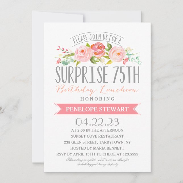 Ro Banner Surprise 75:e Birthday Luncheon Inbjudningar (Framsida)