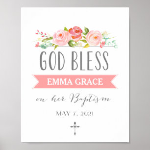 Ro Banner VÄLSIGNA DIG Rosa Baptism-tecken Poster