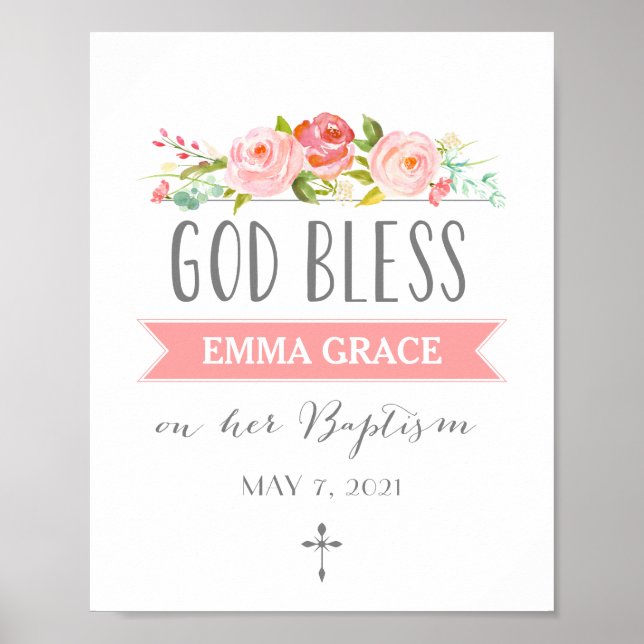 Ro Banner | VÄLSIGNA DIG | Rosa Baptism-tecken Poster (Framsidan)