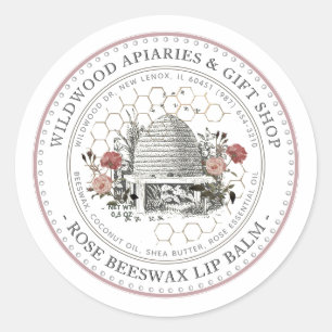Ro Beeswax Lip Balm Vintage Skep med Honeycomb Runt Klistermärke