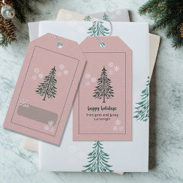 Ro-Beige Evergreen Träd Gift-Märkre - uppsättning Presentetikett