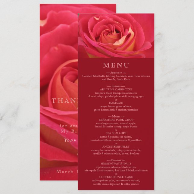 Ro Birthday Celebration Menu Inbjudningar (Fram/baksida)