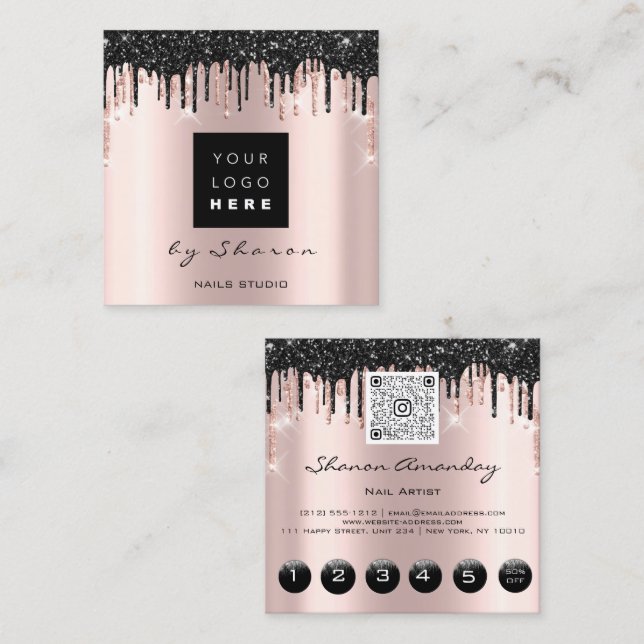 Ro Black Drives 6 Slår QRCodeLogo Hair Nagel Fyrkantigt Visitkort (Fram/baksida)