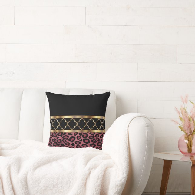Ro, Black & Guld Quatrefoil och Leopard Kudde (Soffa)