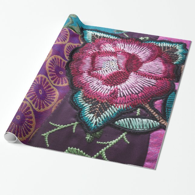 Ro blomboho tapestry inbroderade utseende presentpapper (Utrullad)