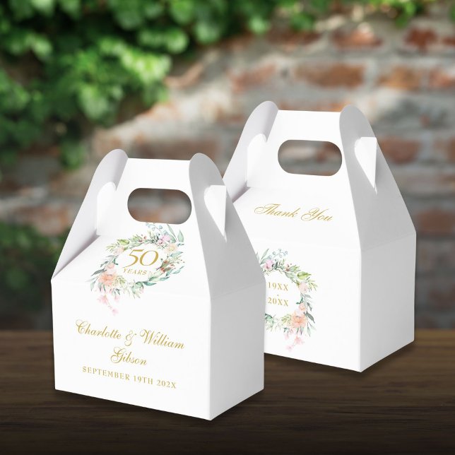 Ro Blommigt 50:e årsdagen av Golden Bröllop Presentaskar (Roses Floral 50th Golden Wedding Anniversary Favor Boxes)