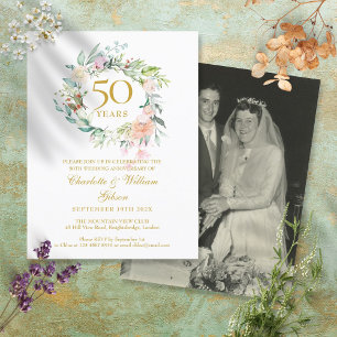 Ro Blommigt 50:e Golden Bröllop-årsdagen Foto Inbjudan Vykort