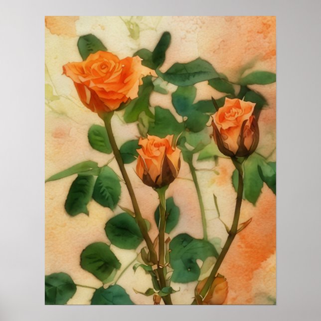 Ro Blommigt Art Poster tre Orangar (Framsidan)