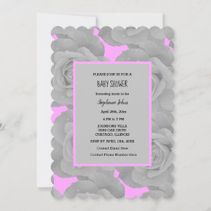 Ro Blommigt Baby Shower Flicka Rosa Grått Anpassni Inbjudningar