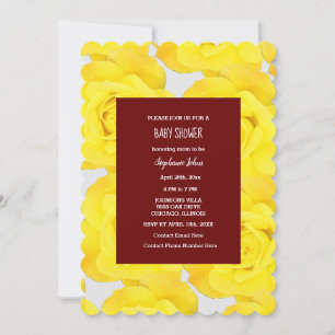 Ro Blommigt Baby Shower Girl Burgundy Red Gult Inbjudningar