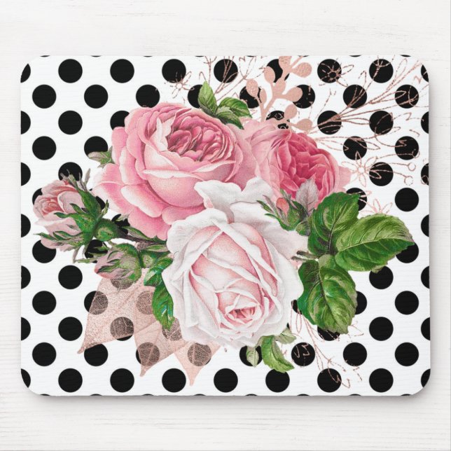 RO BLOMMIGT BLACK POLKA DOT BOW MOUSE PAD MUSMATTA (Framsidan)
