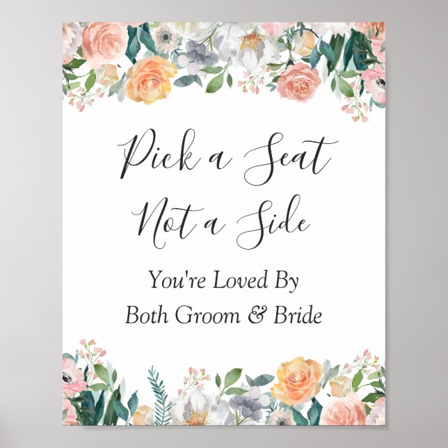 Ro Blommigt Bröllop Ceremony Plocka a Seat Sign Poster (Framsidan)