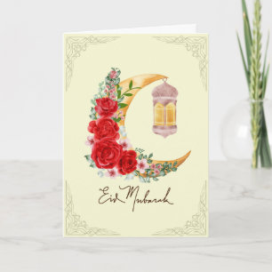 Ro Blommigt Crescent Islamic Lantern Eid Mubarak Kort