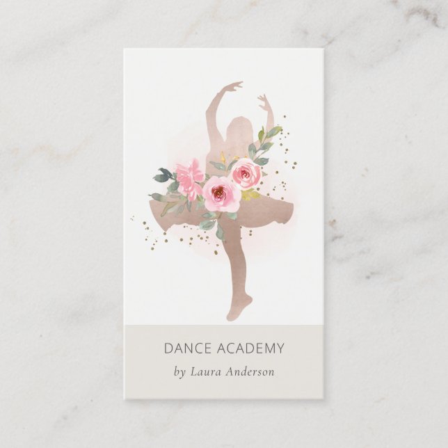  Ro Blommigt Dancer Dance Academy Logotyp Visitkort (Framsida)