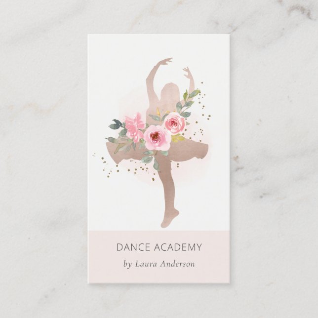  Ro Blommigt Dancer Dance Academy Logotyp Visitkort (Framsida)