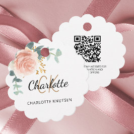 Ro blommigt eucalyptus monogram business QR märkre Gåvor Etiketter