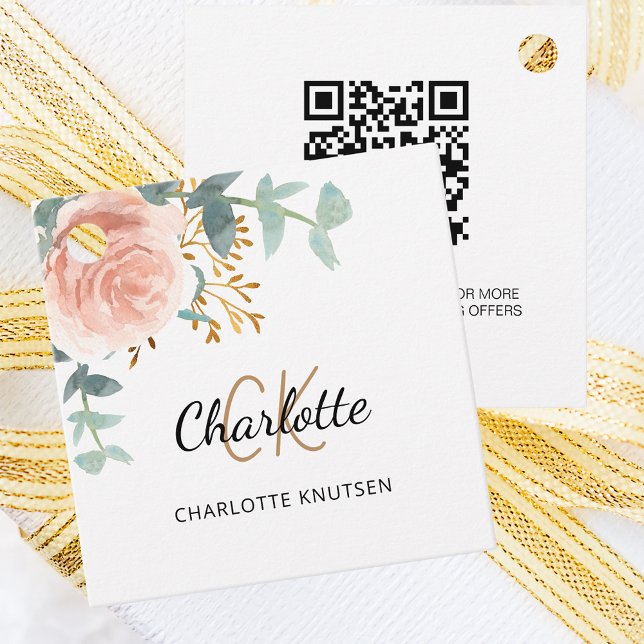 Ro blommigt eucalyptus monogram business QR märkre Gåvor Etiketter (Skapare uppladdad)