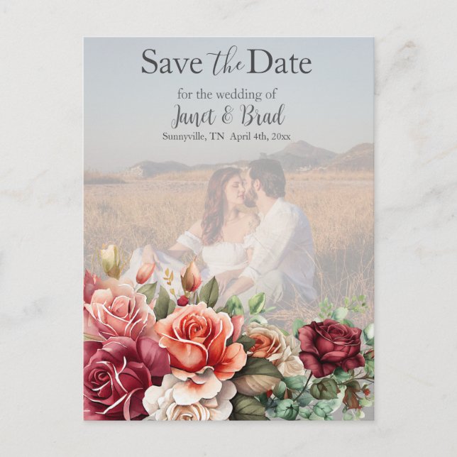 Ro Blommigt Eucalyptus Spara datumfoto Vykort (Framsida)