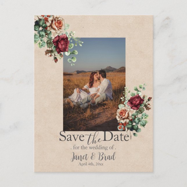 Ro Blommigt Eucalyptus Spara datumfoto Vykort (Framsida)