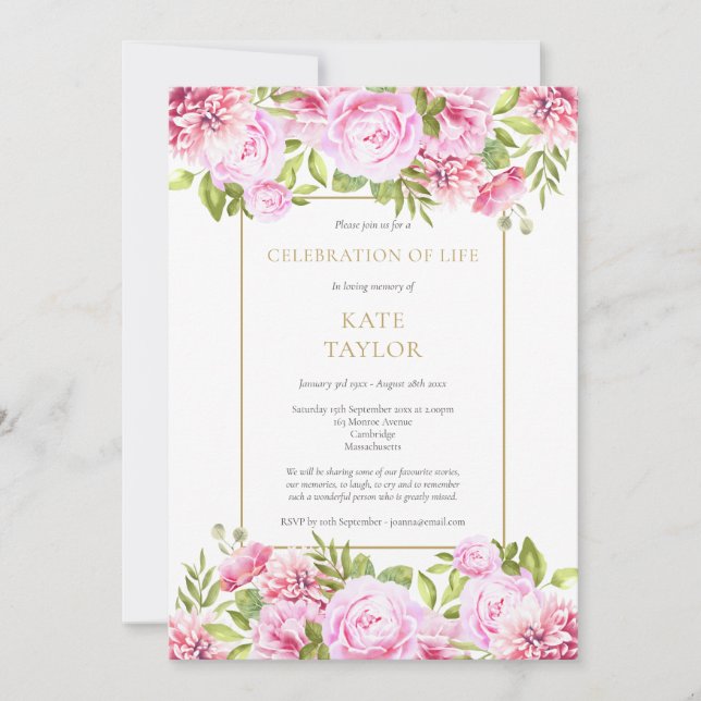 Ro Blommigt Firande i livets begravning Inbjudningar (Framsida)