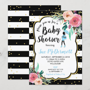 Ro Blommigt Flowers Baby Shower-inbjudan Boy Inbjudningar