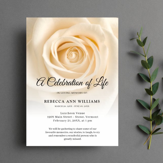 Ro Blommigt Flowers Firande Life Funeral Inbjudningar (Floral Celebration of Life Invitation)