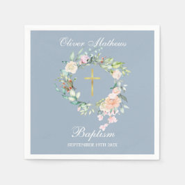 Ro Blommigt Garland Baptism Christening Dusty Blue Pappersservett