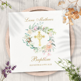 Ro Blommigt Garland Guld Kor Baptism Christening Pappersservett