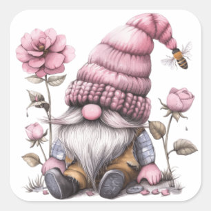 Ro Blommigt Gnome Fyrkantigt Klistermärke