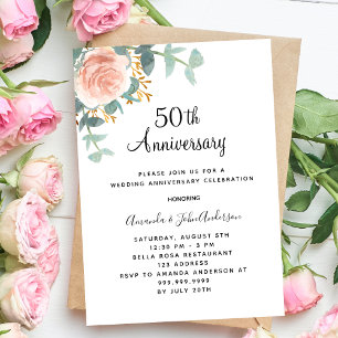 Ro blommigt Grönenery rosa 50:e bröllop-årsdagen Inbjudningar