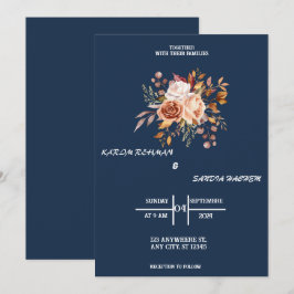 Ro Blommigt Navy Blue Bröllop Inbjudningar