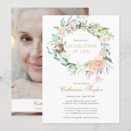 Ro Blommigt Photo Firande of Life Funeral Inbjudningar