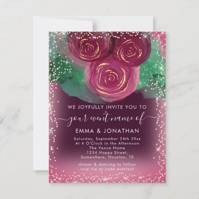 Ro Blommigt QR-kod Burgundy Guld Marsala (Framsida)