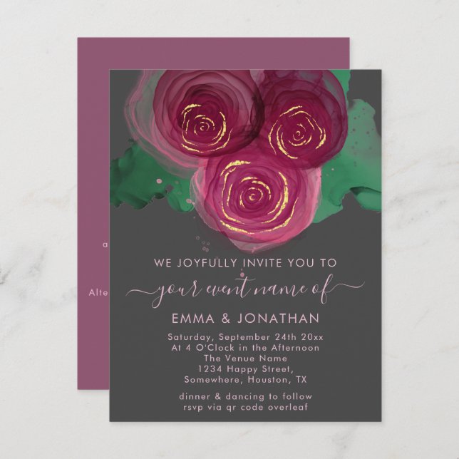 Ro Blommigt QR-kod Graphite Burgundy Marsala (Fram/baksida)