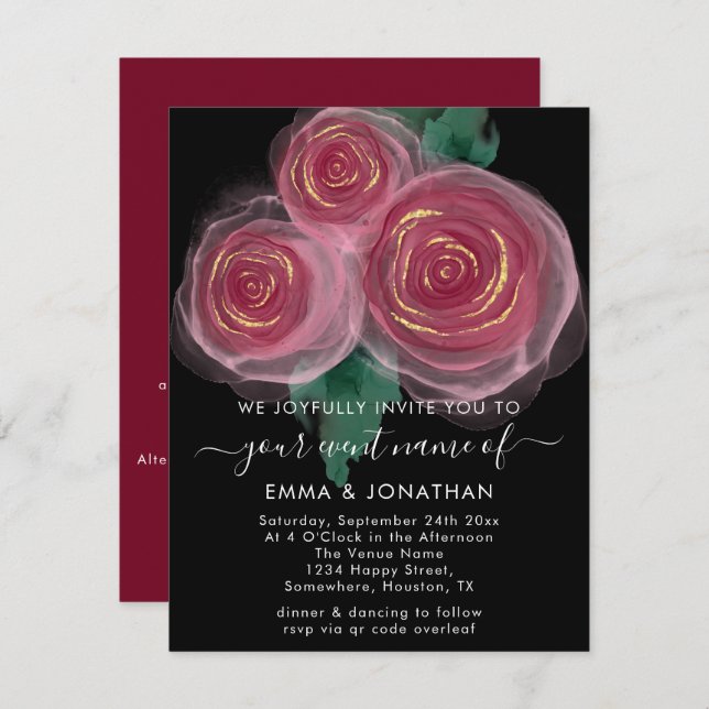 Ro Blommigt QR-kod Guld Burgundy Black (Fram/baksida)