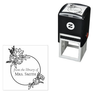 Ro Blommigt Ram från Bibliotek vid Självfärgande Stämpel