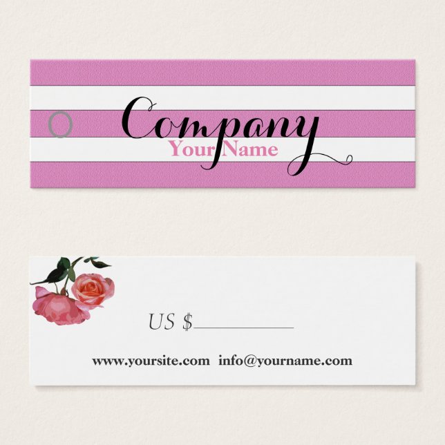 Ro Blommigt Ro & White Rand - Prisa Märkrn Litet Visitkort (Framsida & baksida)