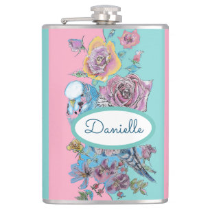 Ro Blommigt Rosor Budgie Bird Womans Rosa Aqua Fickplunta