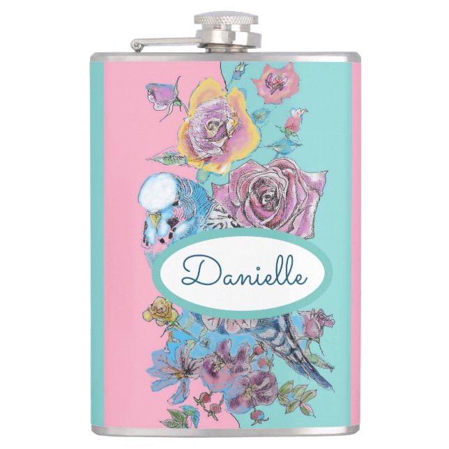 Ro Blommigt Rosor Budgie Bird Womans Rosa Aqua Fickplunta (Framsidan)