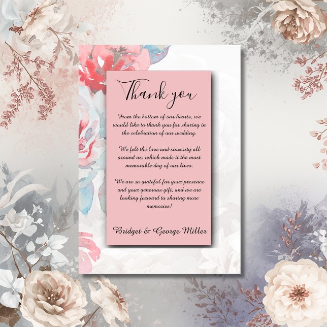Ro Blommigt Vattenfärgsblomma ro bröllop Tack Kort (Skapare uppladdad)