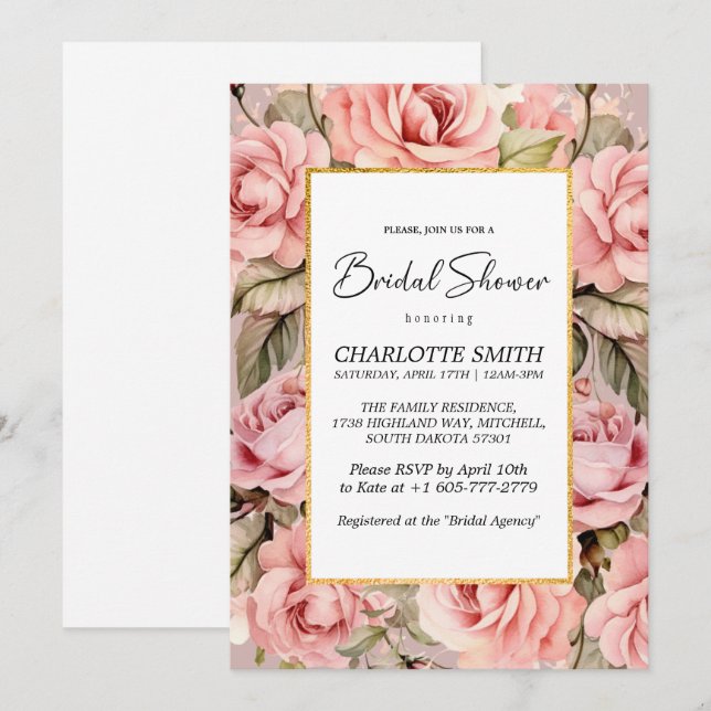  Ro Blommigt Vattenfärgsfärg, Möhippa Inbjudningar (Fram/baksida)