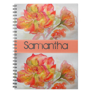 Ro Blommigt Watercolor Orange Peach Rosa bärbar da Anteckningsbok