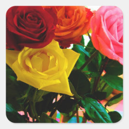 ro blommor bouquet fyrkantigt klistermärke