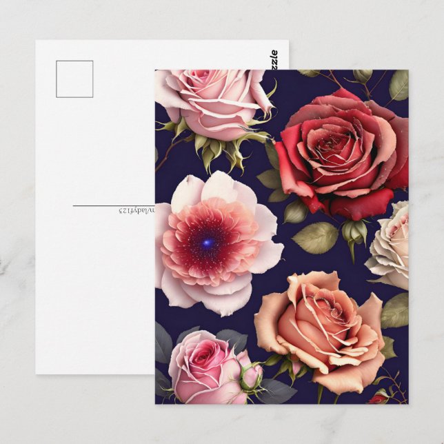 Ro, blommor, postkorsning vykort (Fram/baksida)