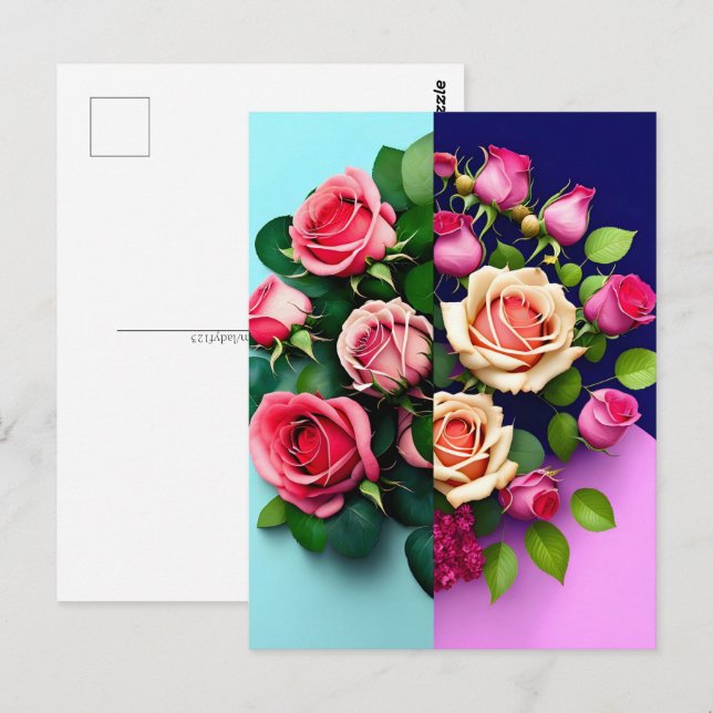 Ro, blommor, postkorsning vykort (Fram/baksida)