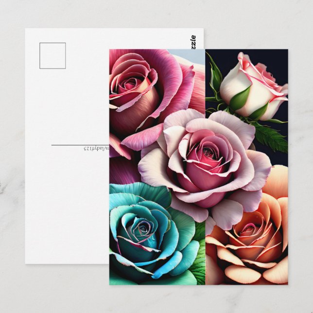 Ro, blommor, postkorsning vykort (Fram/baksida)