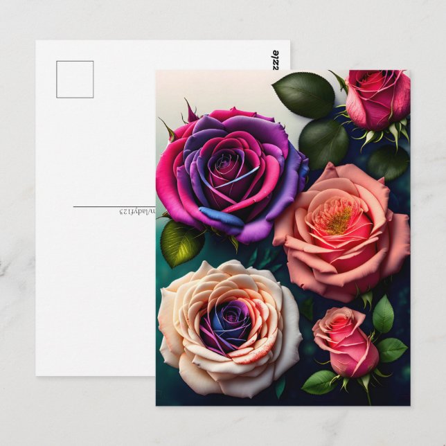 Ro, blommor, postkorsning vykort (Fram/baksida)