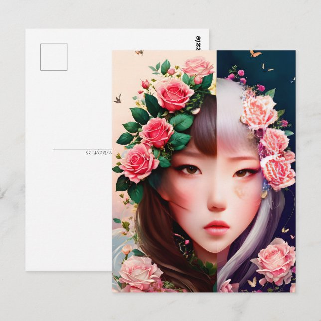 Ro, blommor, postkorsning vykort (Fram/baksida)